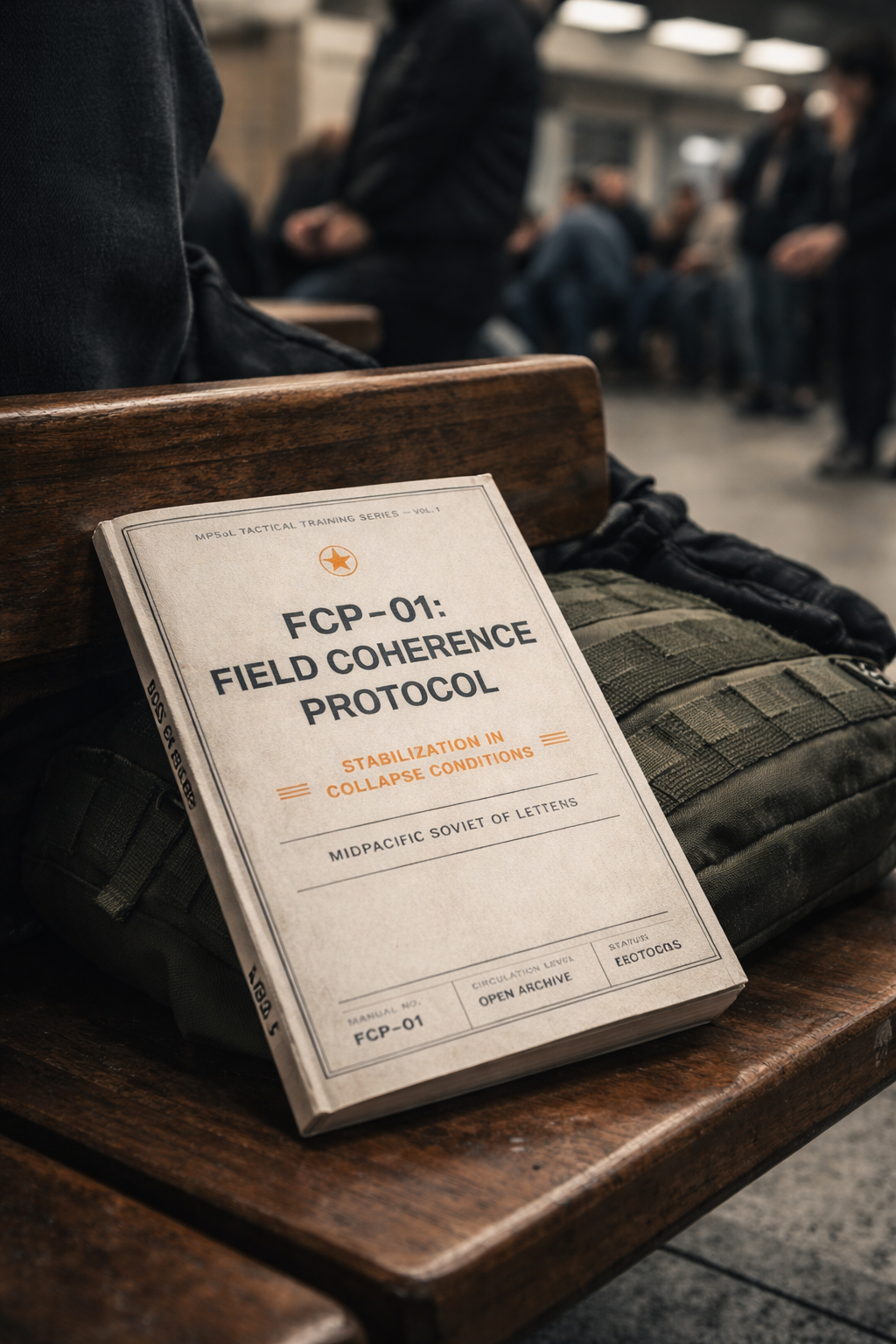 FCP-01 manual staged on a public transit bench