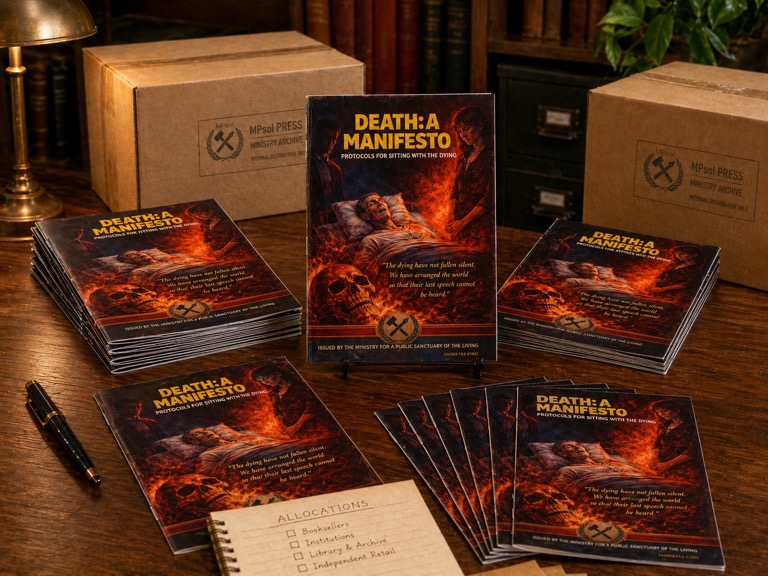 Stack of DEATH: A MANIFESTO copies